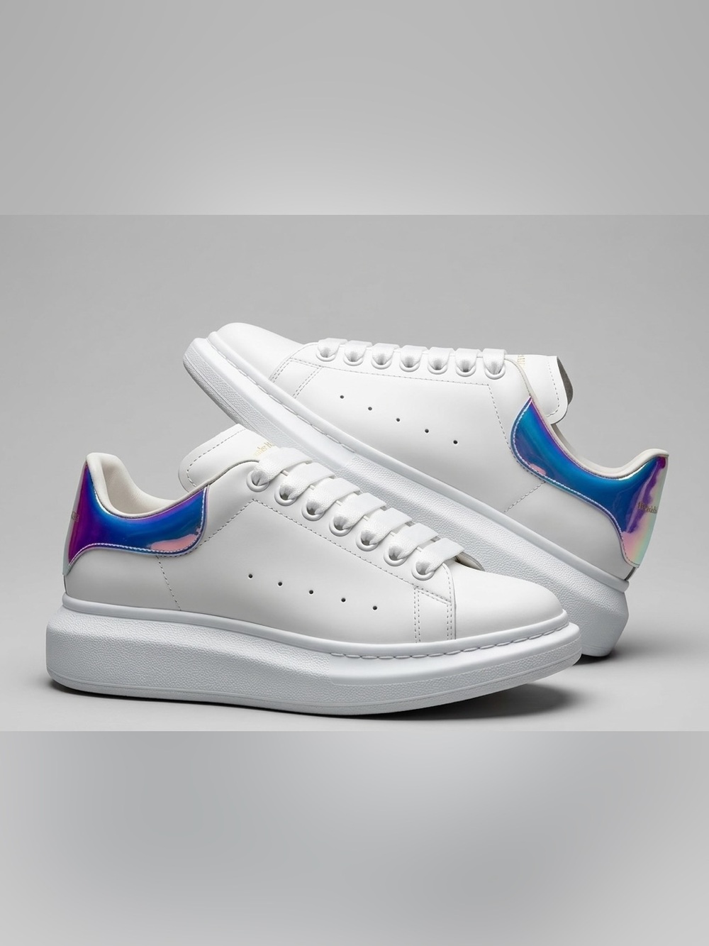New!  Authentic Alexander McQueen White Iridescent Oversized Sneakers